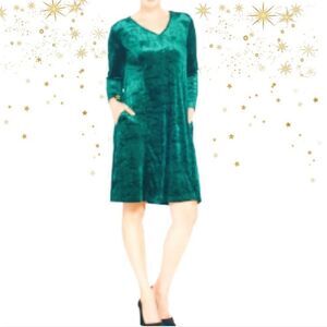Bob Mackie Crushed Velvet Long Sleeve Dress in Emerald Green Size L